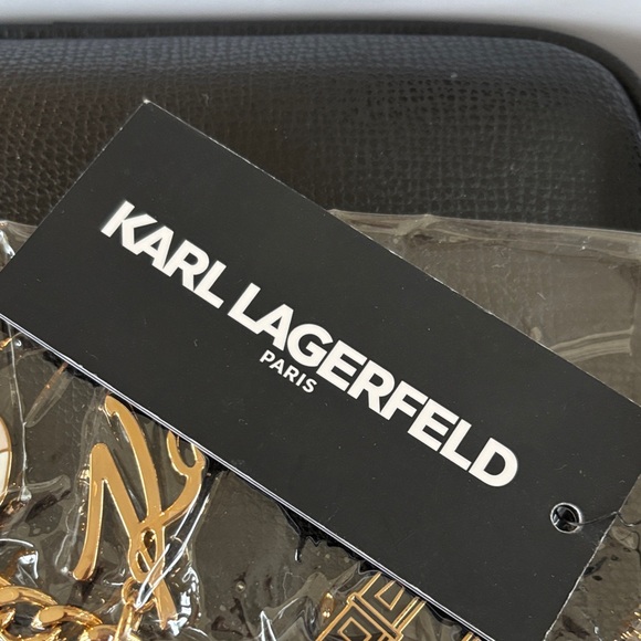 Karl Lagerfeld Black Textured Camera Cross Body Bag with Gold Tone Charms.  NWT - Picture 8 of 14